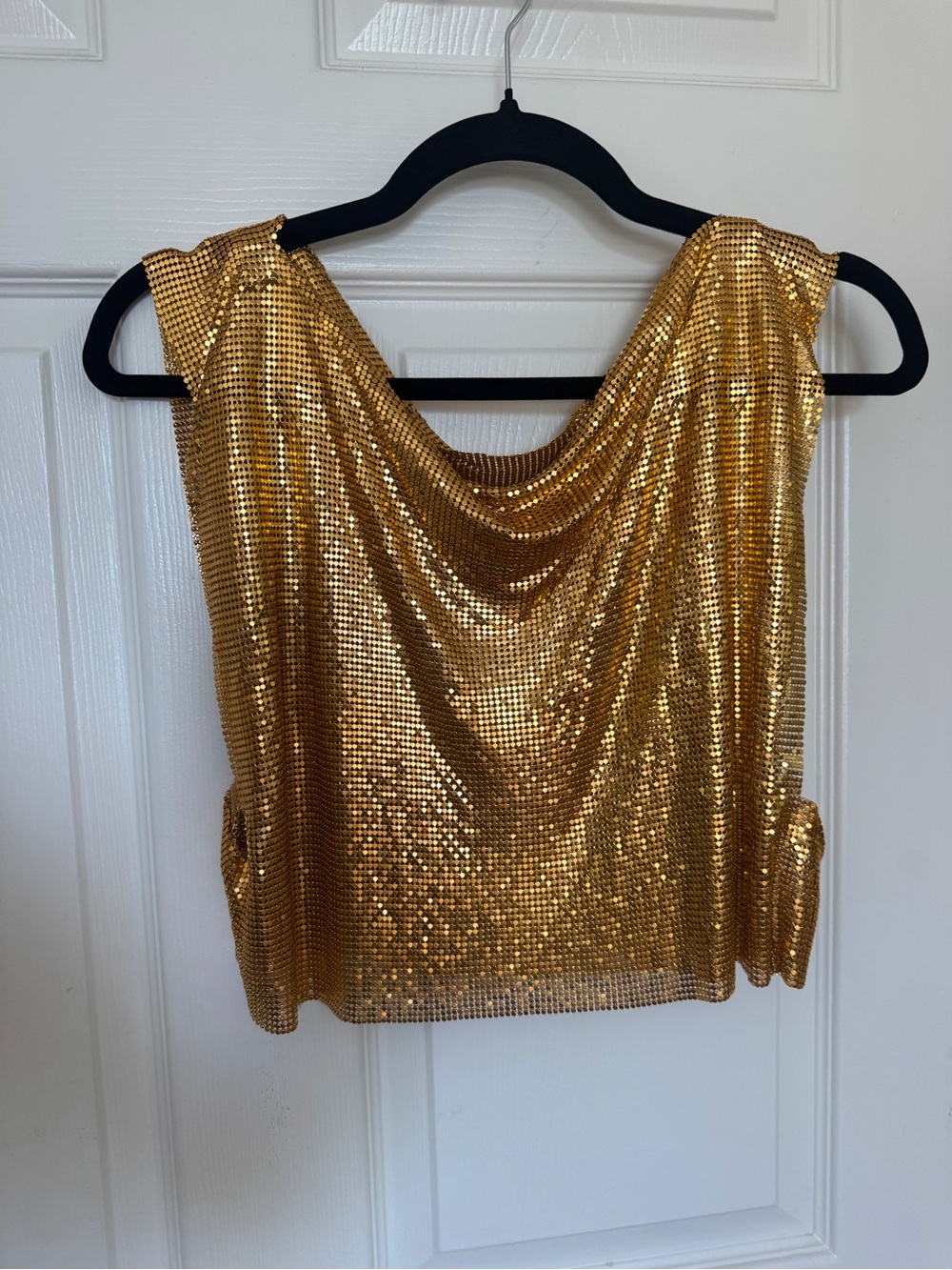 Gold Sequin Sleeveless Cowl Neck Top